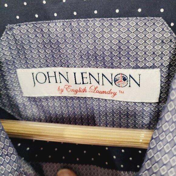 John Lennon By English LAUNDRY checked Blue Button Down M Euc - Picture 5 of 8